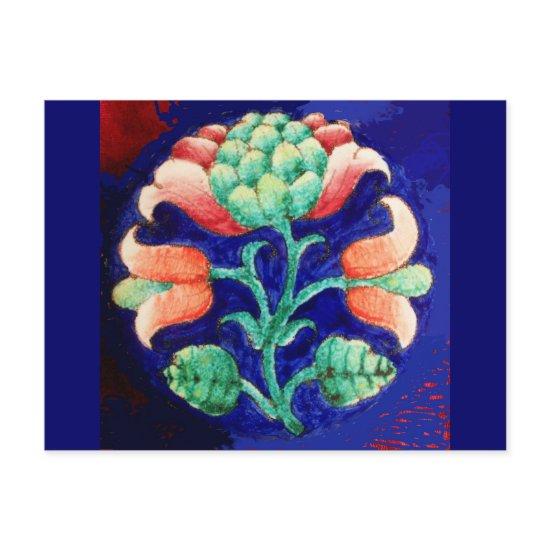 FLORAL , blue pink green Postcard