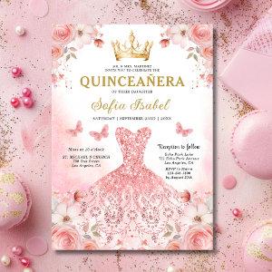 Floral Blush Pink Bilingual Spanish Quinceanera