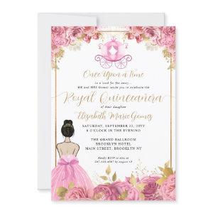 Floral Blush Pink Cinderella Royal Quinceanera