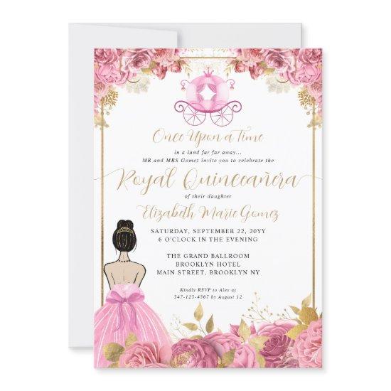 Floral Blush Pink Cinderella Royal Quinceanera