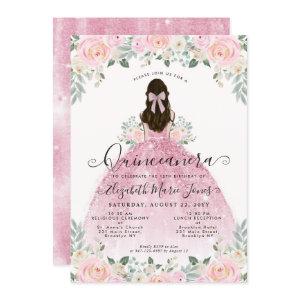 Floral Blush Pink Dress 15th Birthday Quinceanera