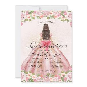 Floral Blush Pink Gold Glam Princess Quinceanera