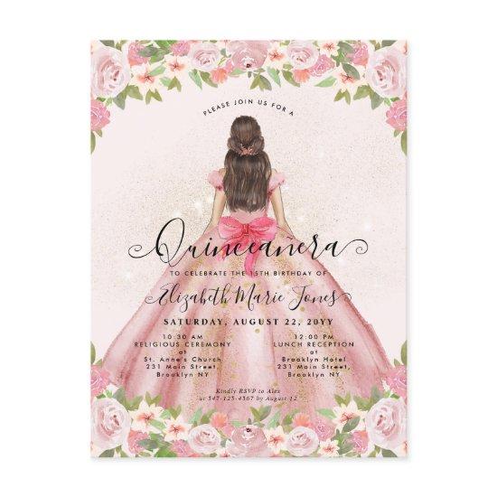 Floral Blush Pink Gold Glam Princess Quinceanera Postcard