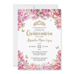 Floral Blush Pink Gold Glitter Tiara Quinceañera