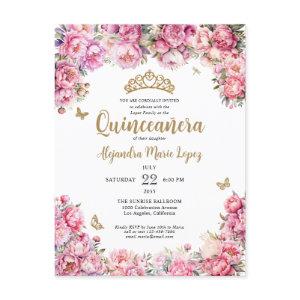 Floral Blush Pink Gold Glitter Tiara Quinceañera Postcard