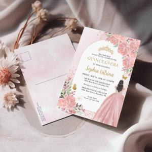 Floral Blush Pink Gold Gown Birthday Quinceanera  Postcard