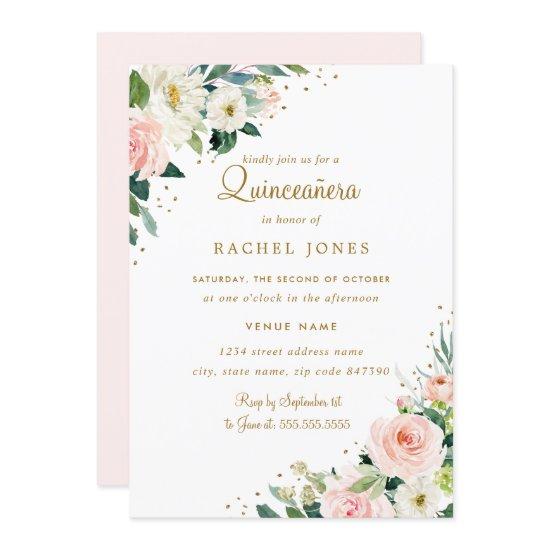 Floral Blush Pink Gold Quinceanera