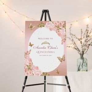 Floral Blush Pink Gold Tiara Butterfly Quinceañera Foam Board