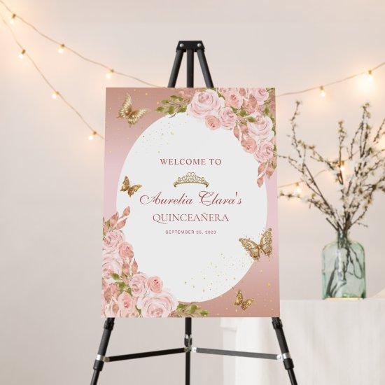 Floral Blush Pink Gold Tiara Butterfly Quinceañera Foam Board