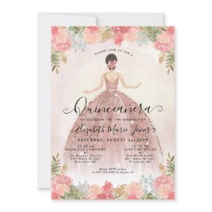 Floral Blush Pink Princess Birthday Quinceanera
