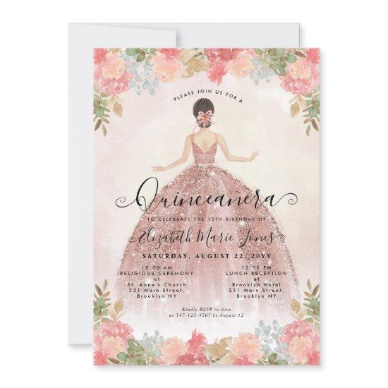 Floral Blush Pink Princess Birthday Quinceanera