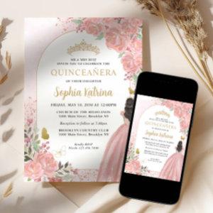 Floral Blush Pink Princess Birthday Quinceanera