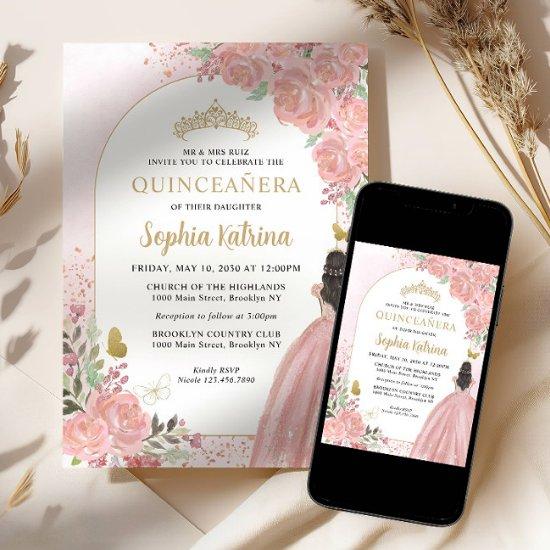Floral Blush Pink Princess Birthday Quinceanera