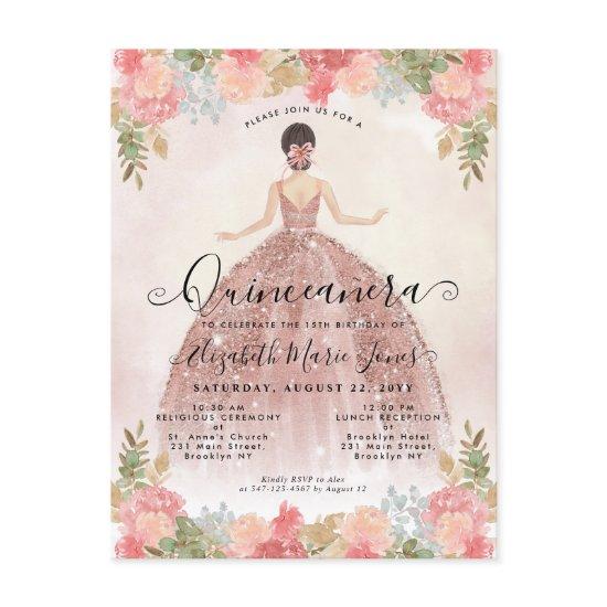 Floral Blush Pink Princess Birthday Quinceanera  Postcard