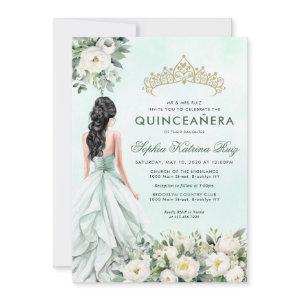 Floral Botanical Emerald Gold Princess Quinceañera