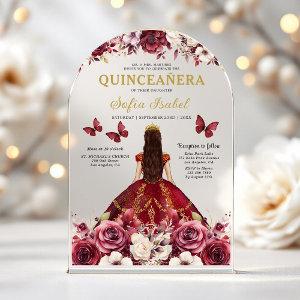 Floral Burgundy Butterfly Princess Quinceanera Acrylic