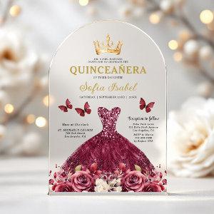 Floral Burgundy Butterfly Princess Quinceanera Acrylic