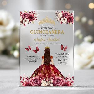 Floral Burgundy Butterfly Princess Quinceanera Acrylic