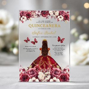 Floral Burgundy Butterfly Princess Quinceanera Acrylic