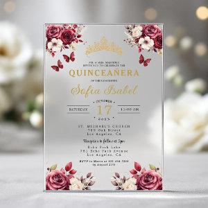 Floral Burgundy Butterfly Princess Quinceanera Acrylic