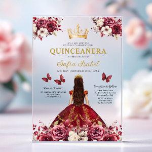 Floral Burgundy Butterfly Princess Quinceanera Acrylic