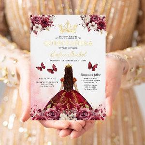 Floral Burgundy Butterfly Princess Quinceanera Foil