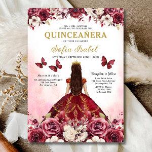 Floral Burgundy Gold Bilingual Spanish Quinceanera