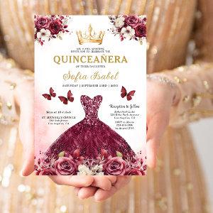 Floral Burgundy Gold Bilingual Spanish Quinceanera