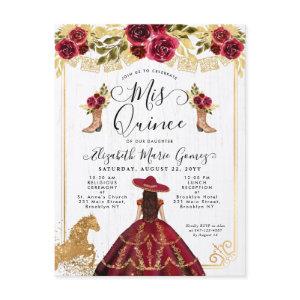 Floral Burgundy Gold Charra Princess Quinceanera  Postcard