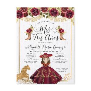 Floral Burgundy Gold Mini Princess Quinceanera  Postcard