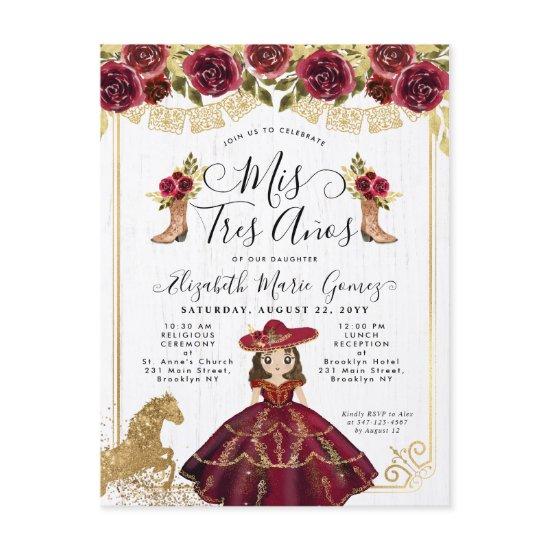 Floral Burgundy Gold Mini Princess Quinceanera  Postcard