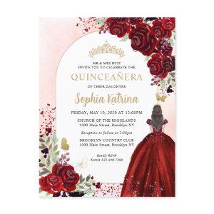 Floral Burgundy Gold Princess Birthday Quinceanera  Postcard
