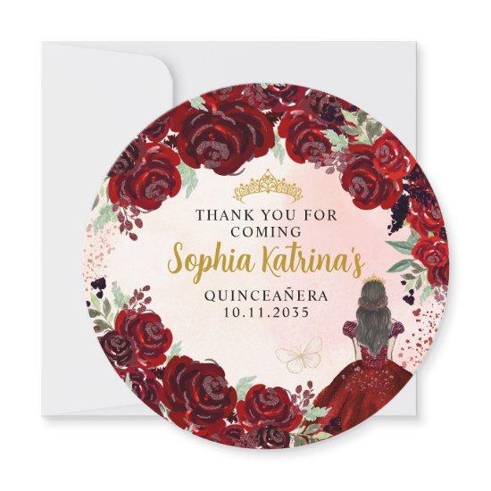 Floral Burgundy Gold Quinceanera Birthday Thank Yo