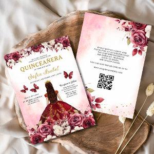 Floral Burgundy QR Code Princess Quinceanera