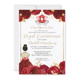 Floral Burgundy Red Cinderella Royal Quinceanera