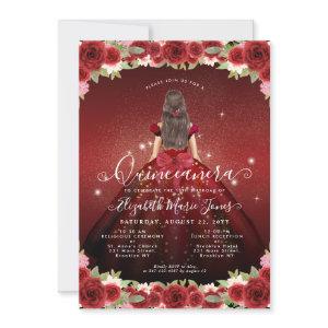 Floral Burgundy Red Gold Glam Princess Quinceanera