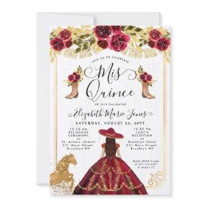 Floral Burgundy Red Gold Horse Charra Quinceanera