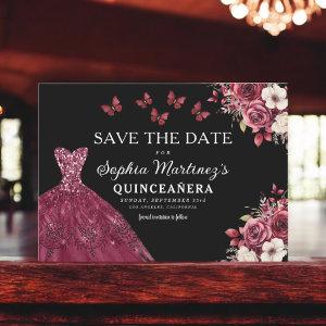 Floral Burgundy Save the Date Birthday Quinceanera