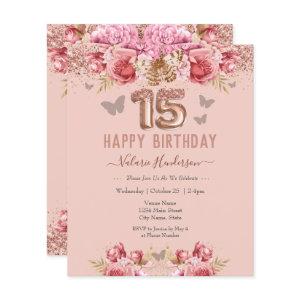 Floral Butterflies Pink Happy 15th Birthday
