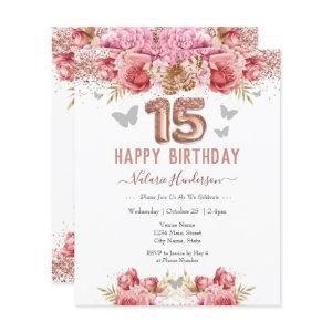 Floral Butterflies Pink Happy 15th Birthday