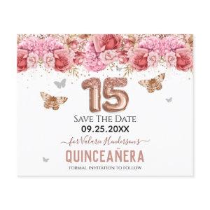 Floral Butterflies Pink Quinceañera Save the Date
