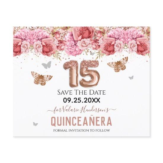 Floral Butterflies Pink Quinceañera Save the Date