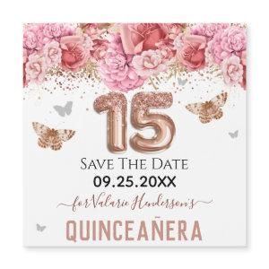 Floral Butterflies Pink Quinceañera Save the Date