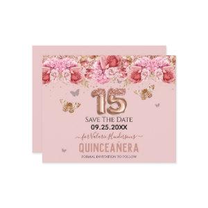 Floral Butterflies Pink Quinceañera Save the Date