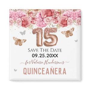 Floral Butterflies Pink Quinceañera Save the Date Magnet