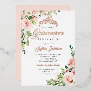 Floral Butterfly Blush Pink Rose Gold Quinceanera  Foil