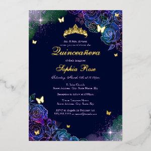 Floral Butterfly Rainbow Gold Quinceanera Foil