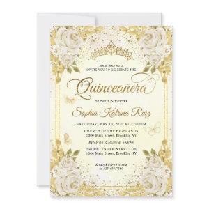 Floral Champagne Gold Glitter Crown Quinceañera