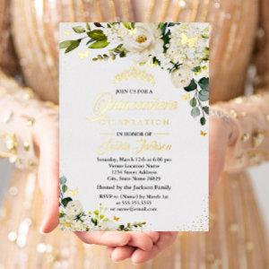 Floral Champagne Gold Watercolor Quinceanera  Foil