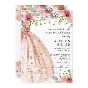 Floral Chic Blush Gold Glitter Dress QUINCEAÑERA